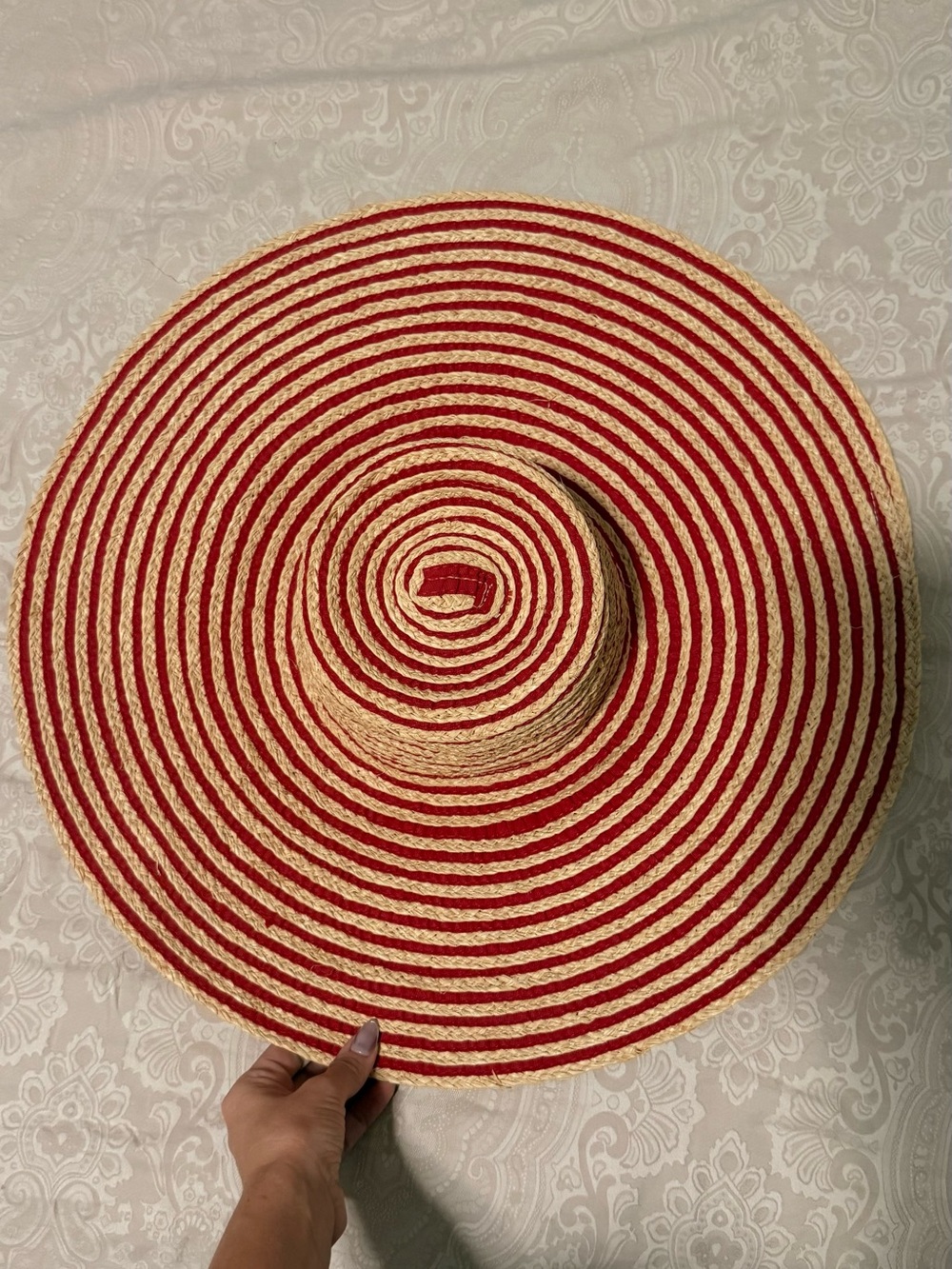 Calvin Klein Red and Natural Striped Wide-Brim Hat